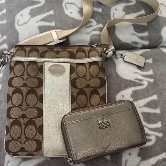 Coach Brown and Cream Logo Crossbody Bag with Wristlet - Picture 1 of 1